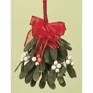  Pack of 4 Traditional Green Mistletoe with Red Bow 