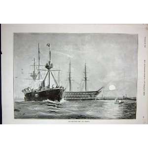   1891 Fine Art Old Flagships War Ships Boats Sun Birds
