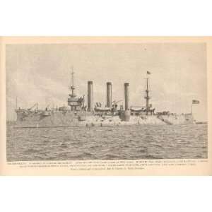  1898 Print Battleship Brooklyn Spanish American War 
