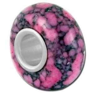 Bauble LuLu Pink Crackle Stone Decorative European/Memory Charm Silver 