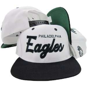 Philadelphia Eagles White/Black Script Two Tone Plastic Snap Back Hat 