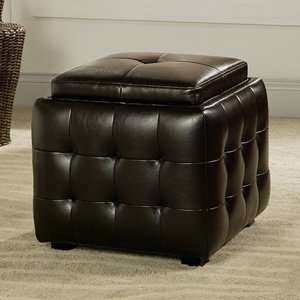  Abbyson Living Stanton Tufted Leather Ottoman with Tray in 