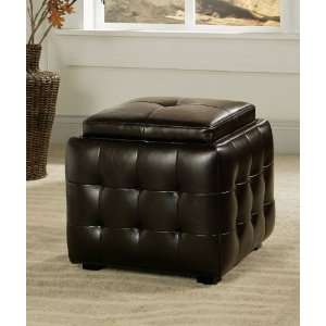  Abbyson Living Stanton Brown Tufted Leather Ottoman with 
