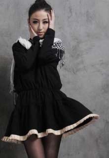 New Fashion Womens Loose Black Long sleeve Flouncing Ladies Mini Dress 