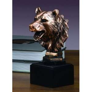  Bronze Bear Head Sculpture   8 Tall   Woodtone Base 3 x 