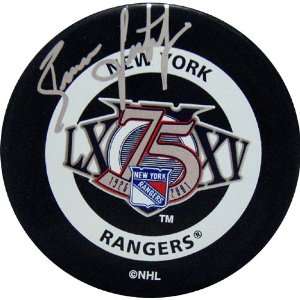 Brian Leetch Autographed Hockey Puck   NY Rangers 75th 