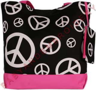 XL Tote Bag Purse Pink Peace Sign Embroidery Option  