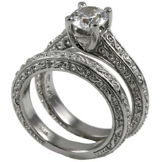 00 CT BRILLIANT ROUND ANTIQUE STYLE WEDDING SET SOLID .925 STERLING 