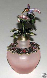 Lovely Hummingbird Topped Bejeweled Perfume Bottle  