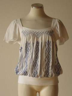   Free People blue embroidered boho stripe peasant blouse top 6  