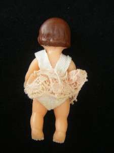 Vintage Miniature Jointed Baby Girl Doll   Dolls House / Cot / Pram 