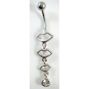 White Crystal CZ Dangle Belly Button Navel Ring Bar Silver   Lady Love 