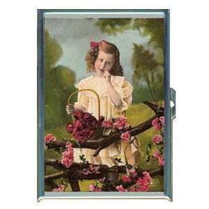  1910 Sweet Young Girl Flowers, ID Holder, Cigarette Case 