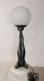 French Pewter Art Deco Ball Girl Figurine Lamp  