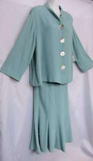   aqua seafoam blue RAYON CREPE blouse skirt OUTFIT M NWT $90 USA  