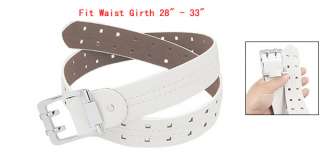 Stitch Faux Leather Dual Pin Metal Buckle Lady Belt Wht  