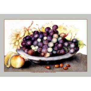  Exclusive By Buyenlarge A Dish of Grapes and Peaches 12x18 