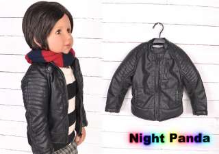 KC037 Black Attractive Cool Boys Child Zipper Leather Jacket Coat 