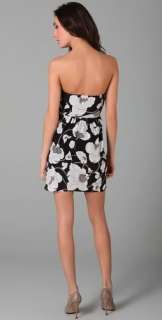 Auth $345 Tibi Bianca Black Multi Silk Floral Strapless Dress size 2 