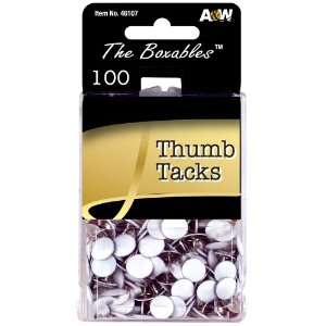  A&W Products Boxable Thumbtacks, White, 100 Count Box 