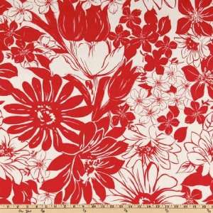   Poplin Floral White/Red Fabric By The Yard Arts, Crafts & Sewing