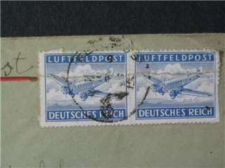 THIRD REICH COVER ENVELOPE GERMANY WITH 2 LUFTFELDPOST AIR MAIL STAMPS 