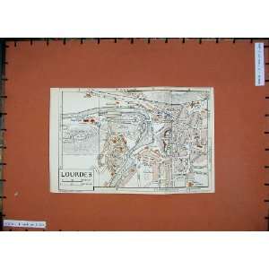  1954 Colour Map France Street Plan Lourdes Calvaire