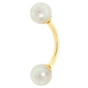 20 Gauge 5/16   Genuine Pearl 14kt Yellow Gold Curved Barbell   4mm 