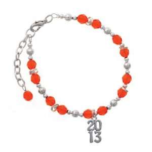 Silver Vertical Year   2013 Orange Czech Glass Beaded Charm Bracelet 