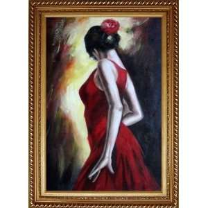  Elegant Spanish Flamenco Dancer with Long Red Skirt Oil 