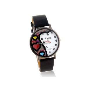  Women Heart Design Analog Watch with Colorful Balls Black 