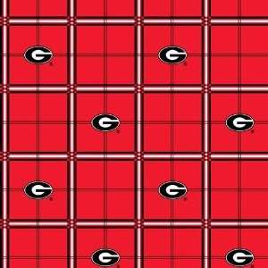   Flannel Print University of Georgia Blocks Red Fabric By The Yard