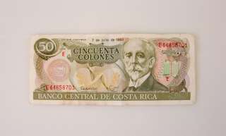 Costa Rica Cincuenta Colones $50 Bill Note Money 1993  