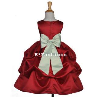 APPLE RED SAGE GREEN CHRISTMAS HOLIDAY FLOWER GIRL DRESS 6 9M 12 18M 2 