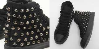   Metal Stud Spike Solid Black High Top Sneakers Shoes US 6~9  