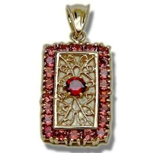  23 Garnet Pendant Rectangular Filigree Jewelry