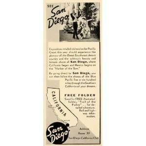 1939 Ad San Diego California Club Railway Vacation   Original Print Ad