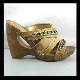 NEW TAN STRAPPY CHAIN LINK WEDGE SANDAL SIZE 7  