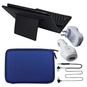 Case With Bluetooth Keyboard + Black Earphone Headset With MIC + Blue 