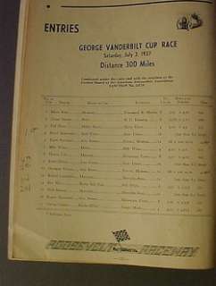 ORIGINAL DECO AUTO RACING PROGRAM *1937 VANDERBILT CUP* MACHINE AGE 