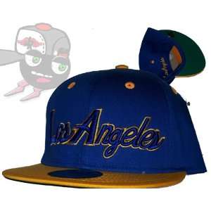Los Angeles Two Tone Blue/Gold Script Snapback Hat Cap (Retro LA Rams 