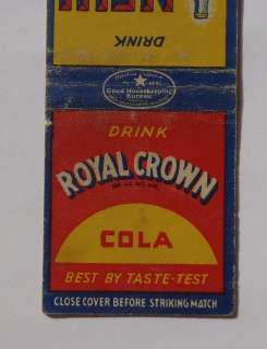 1930s? Matchbook Drink Royal Crown Cola Nehi Beverages in Sterilized 