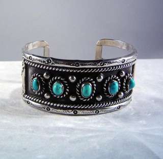 Vintage Cuff Bracelet Sterling and Turquoiseca 1970s  