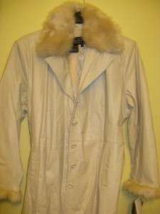womens ladies winter beige 100 leather trench jacket coat faux fur 