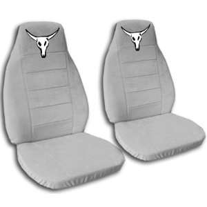  2 Silver Cow skull seat covers for a 1999 2001 Ford F 