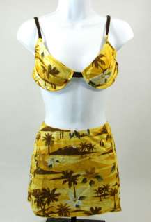   Reggae Yellow Brwn Palm Tree Underwire Bikini Top X Large NWOT  