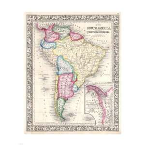  1864 Mitchell Map of Brazil, Bolivia and Chili Poster (18 