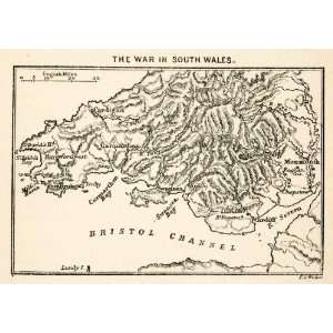 1893 Lithograph Map South Wales English Civil War Parliamentarian 