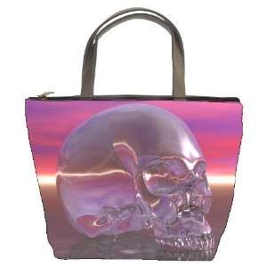   Custom Black Leather Bucket Bag Handbag Purse Color Skull Bone Head