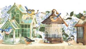 Birds and Glass Birdhouses Country Wallpaper Border  